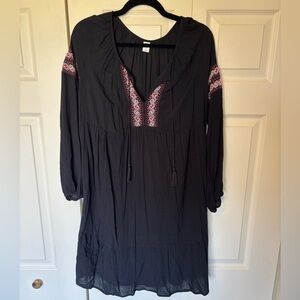 Old Navy Black Tunic with Red & White Embroidery